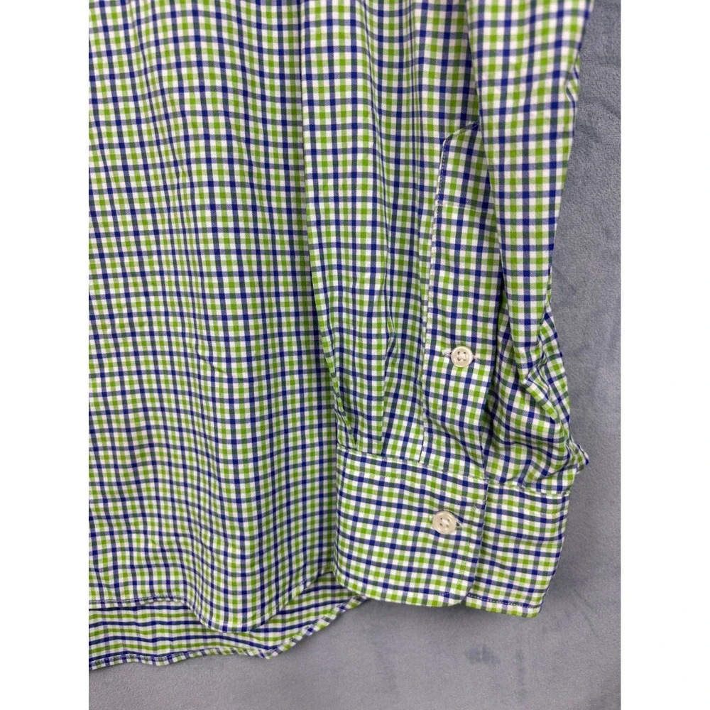 Polo Ralph Lauren Performance Shirt Mens XL Green Blue Gingham Stretch Nylon